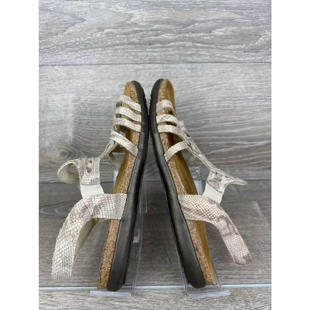 Naot Rebecca Women’s Sz 9/EU 40 Metallic Beige Snakeskin Print Leather Sandal